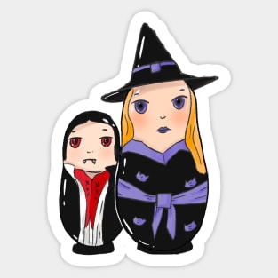 Witch and Vampire Russian Dolls Halloween Sticker